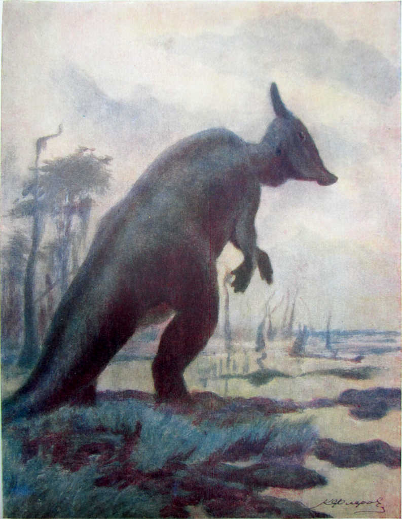 Утконосый динозавр\ — самый крупный двуногий динозавр \[художник К.\ К.\ Флеров\]
